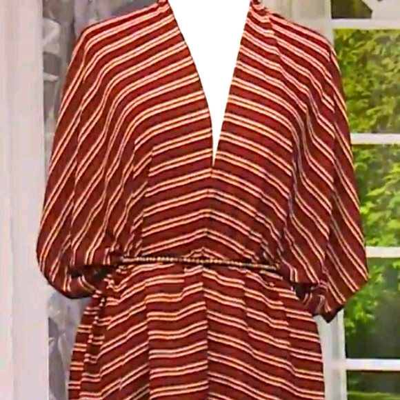 KIMONO Tunic Top, Burgundy-Wine, Stripe w/ Tassels O/S M - XL - Picture 4 of 6